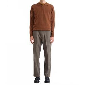 NEW EDMMOND STUDIOS long sleeve wool polo in chocolate